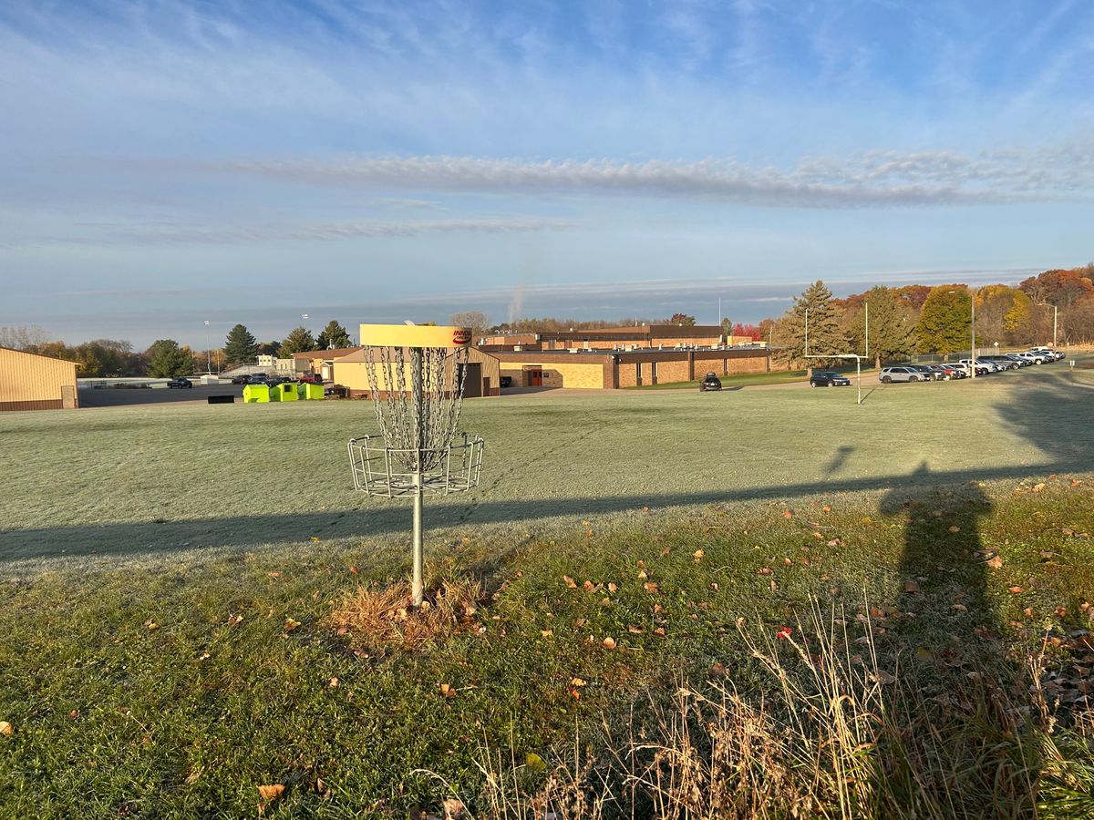 Hole 1 looking back towards the school