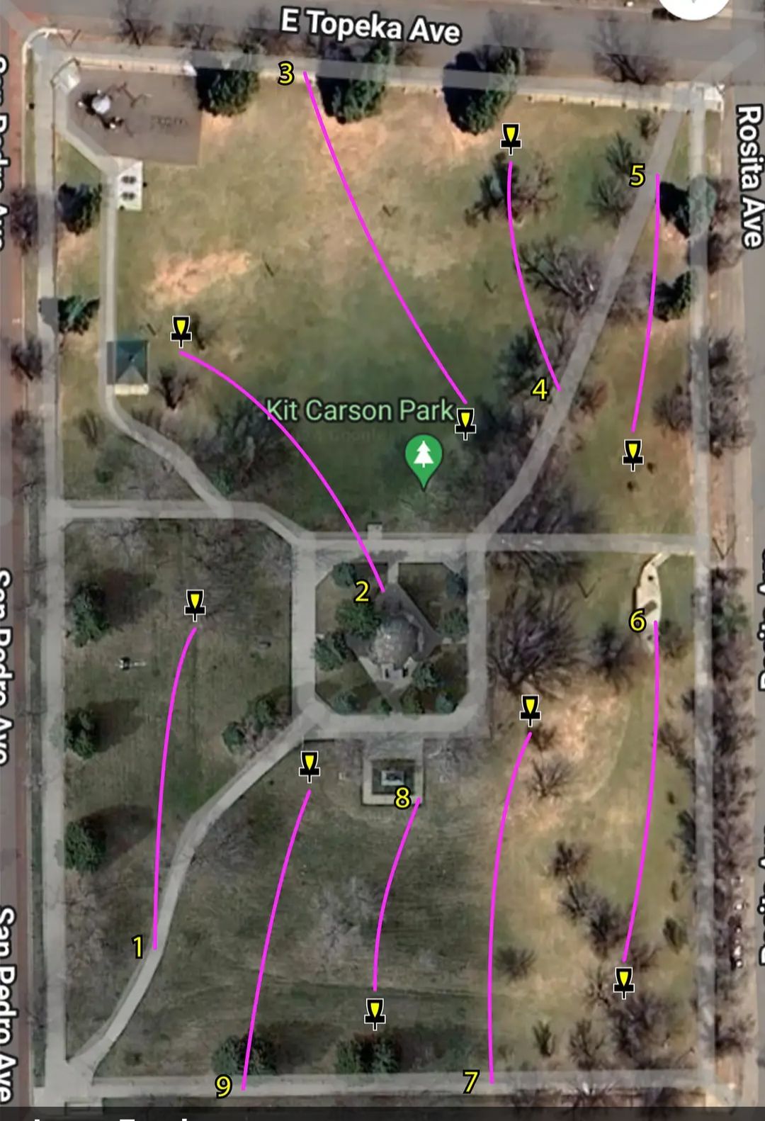 Up to date course layout. Look for the Blue Birds on the concrete.