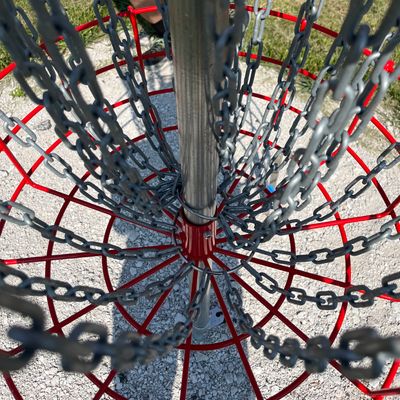 Hole 17’s basket has twisted chains