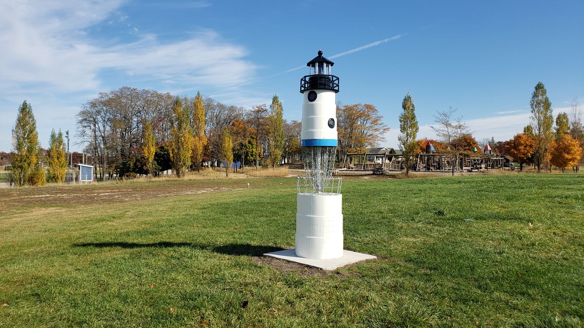 Iconic  replica of Manistee Lighthouse, hole 13