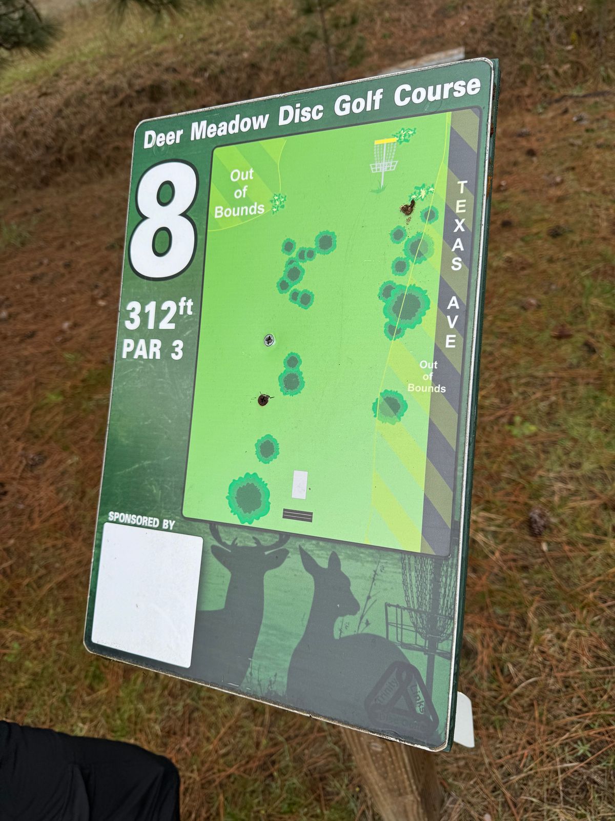 Hole 8 Map, the map for this hole is found at the basket, not at the tee pad.