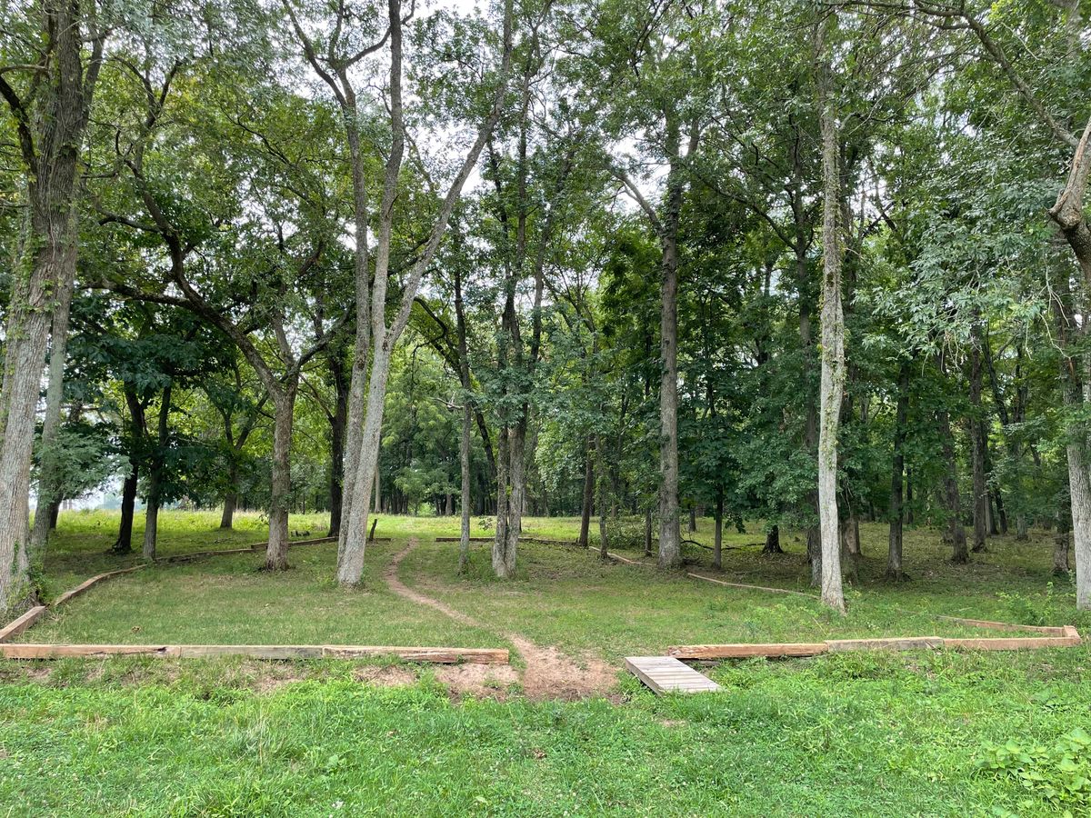 Hole 18’s first landing zone island.