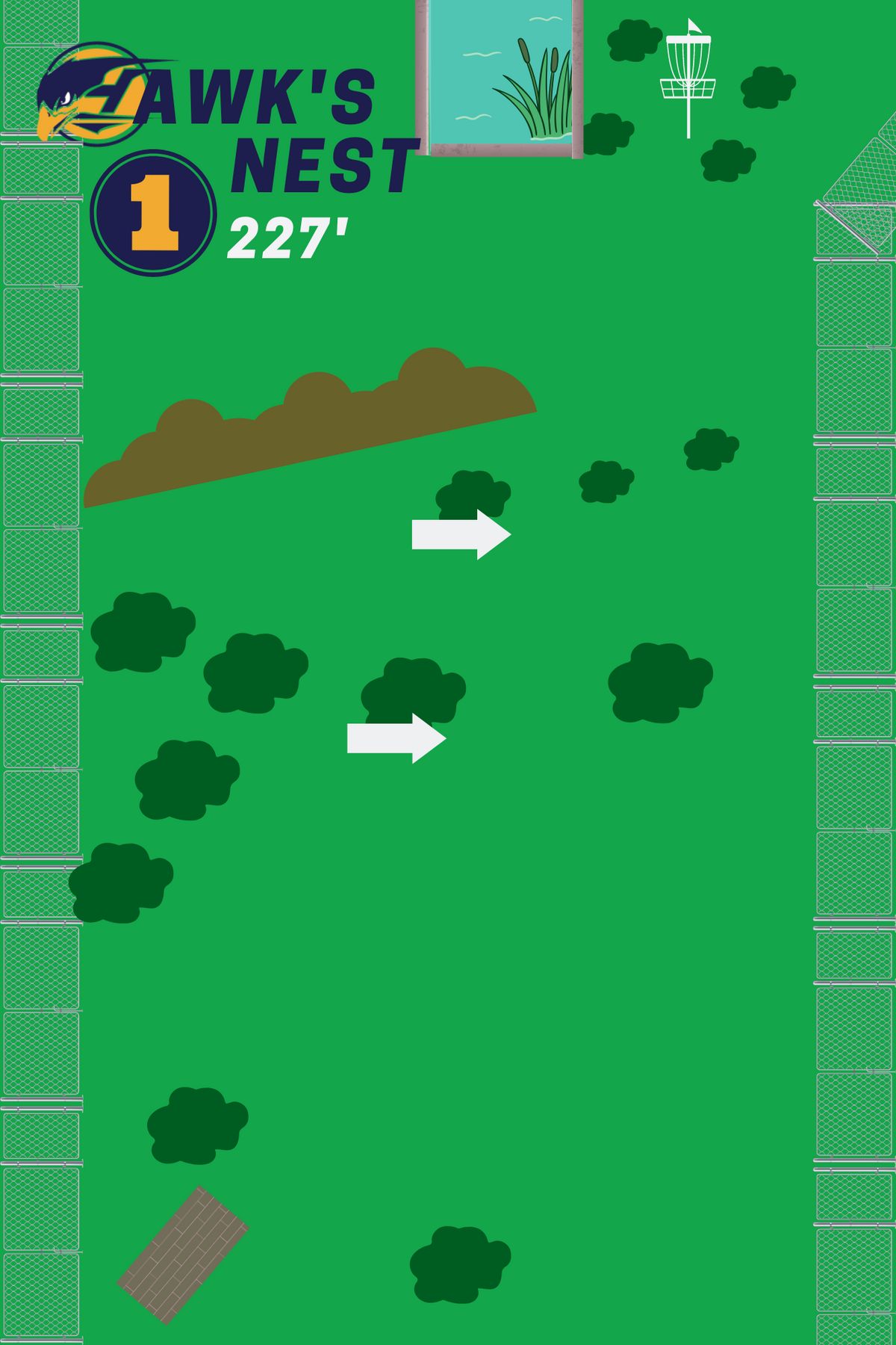 Hole one tee sign. Mandatory protecting hole 9.