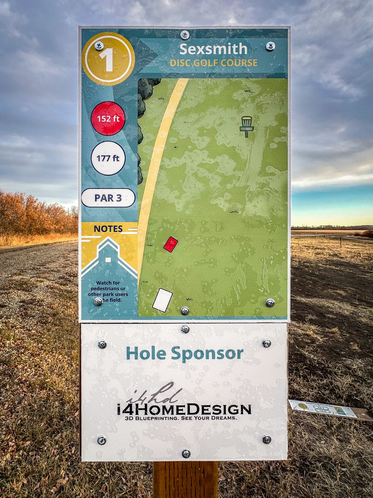 Hole 1 sign.