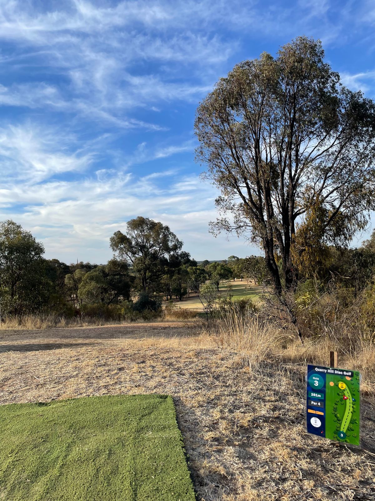 Massive 281m par 4 with a 20+ metre drop in elevation.