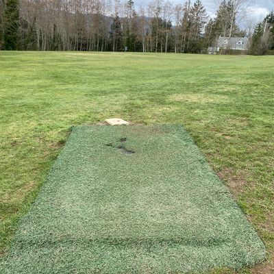 Hole 17 par 4 - 92 meters/ 301ft.  Tee box turf was recycled and re-purposed from Rugby Canada's field at  Starlight Stadium .  Bayside has a strong Rugby program.