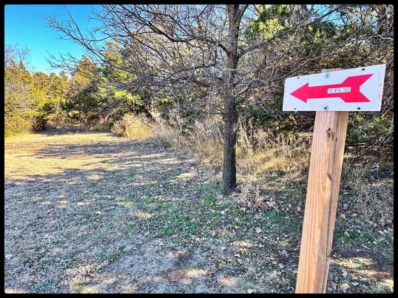 Sign to east of 15 basket to long path to 16