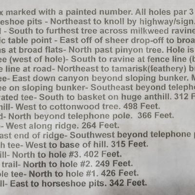 Course instructions, super helpful as the teepads aren't always marked and the baskets aren't marked either.