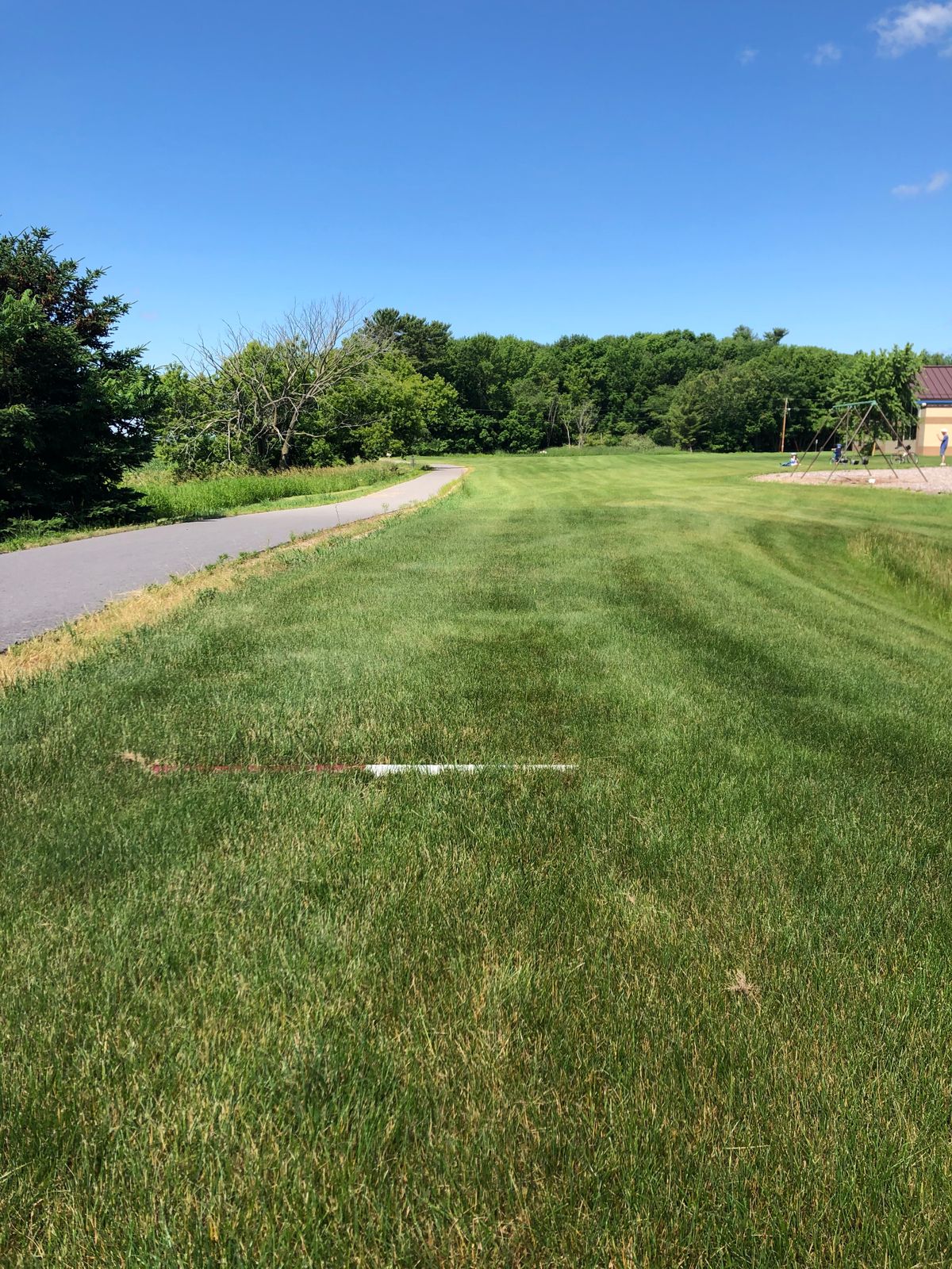 Tee four to basket on left of path