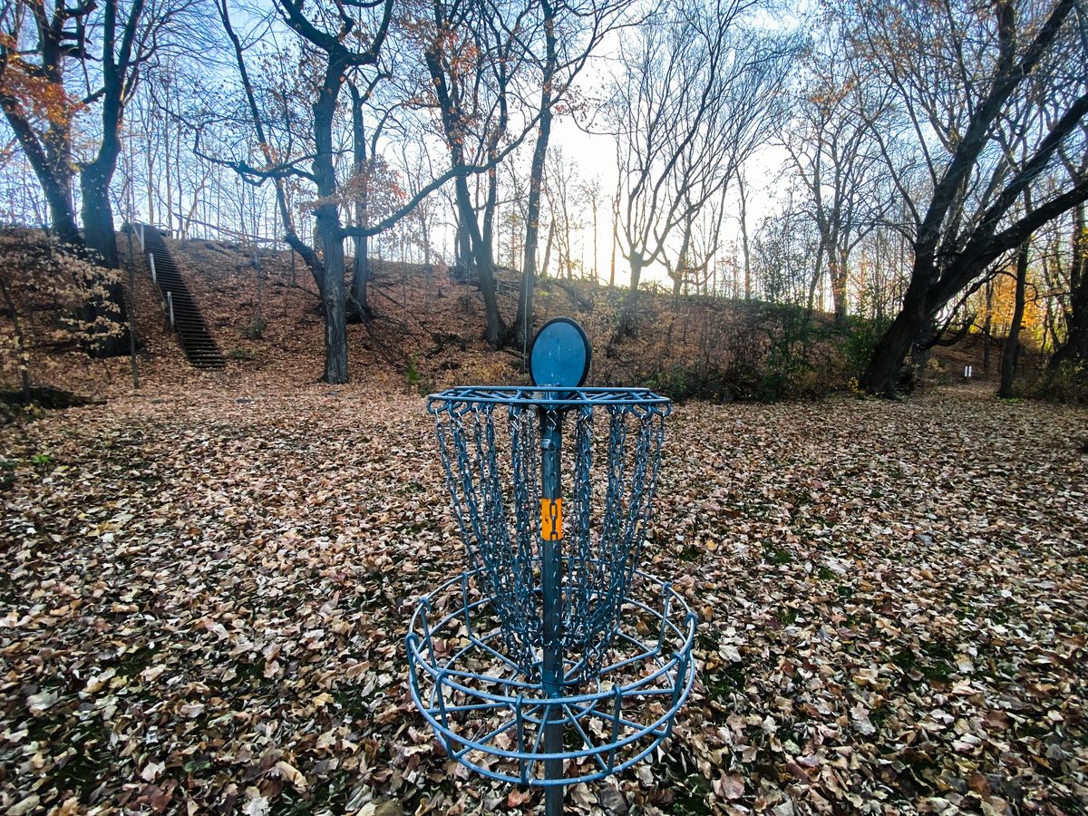 Hole 7 & 8 share a basket. Picture shows both Tee Pads.