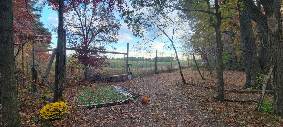 Tee pad 9.  A beautiful view of the farm.