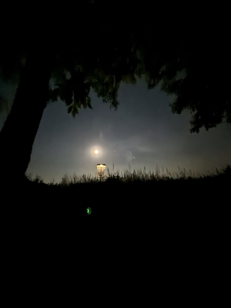 Moonlight shining down on hole 4 looking up from the bottom of the steps