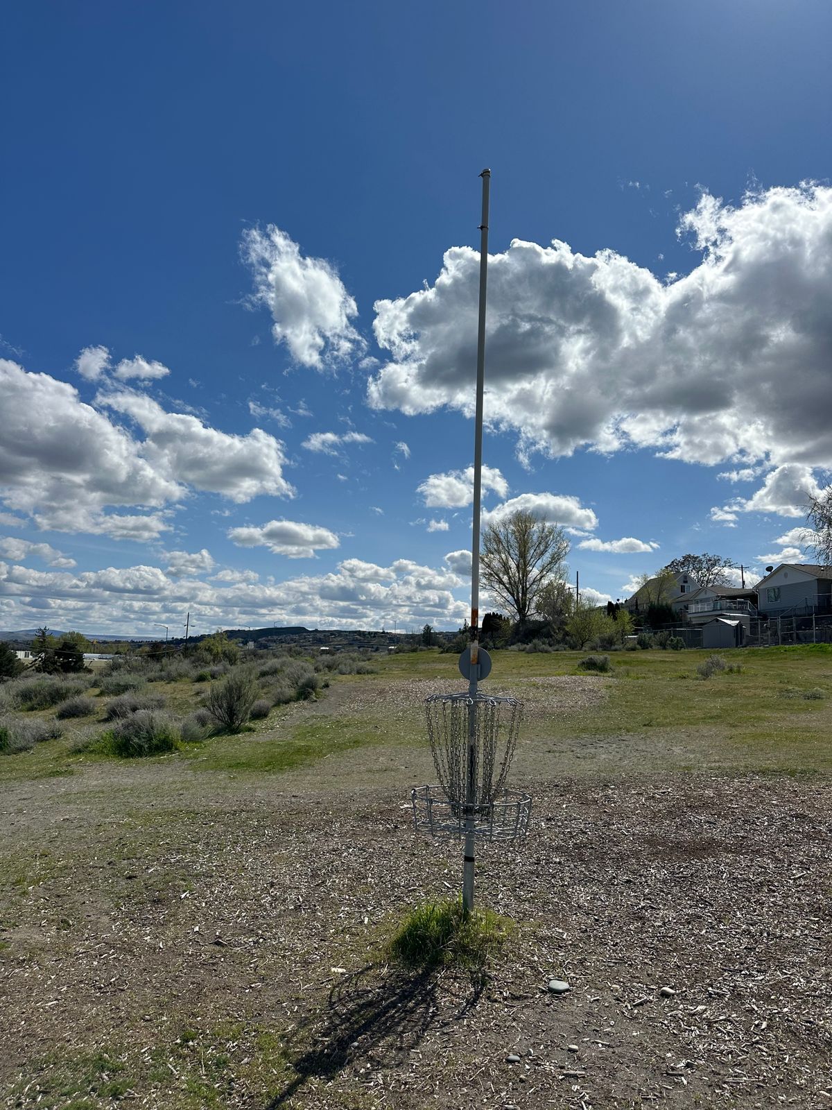 Hole 7 basket looking back to tee pad