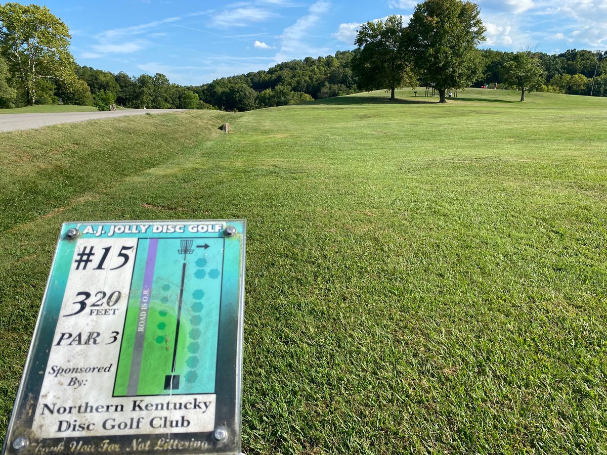 Hole 15, taken 9/4/2023.  Mild uphill, watch for cars on left.