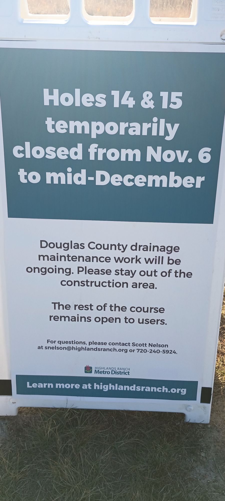 Holes 14 and 15 are closed through mid-December.