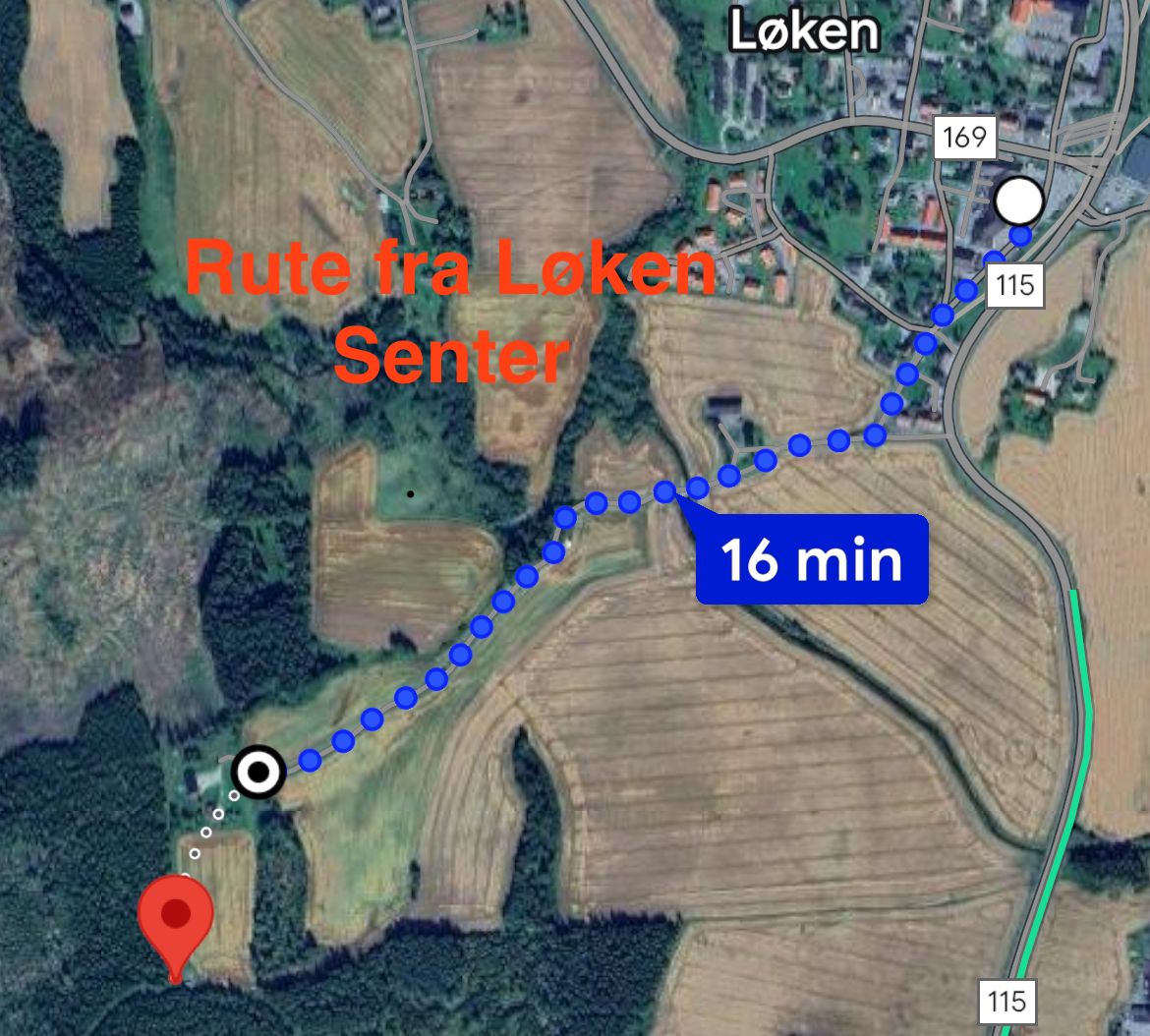 Rute til banen fra parkering Løken Senter