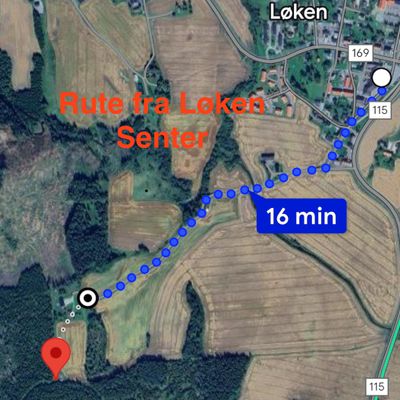 Rute til banen fra parkering Løken Senter