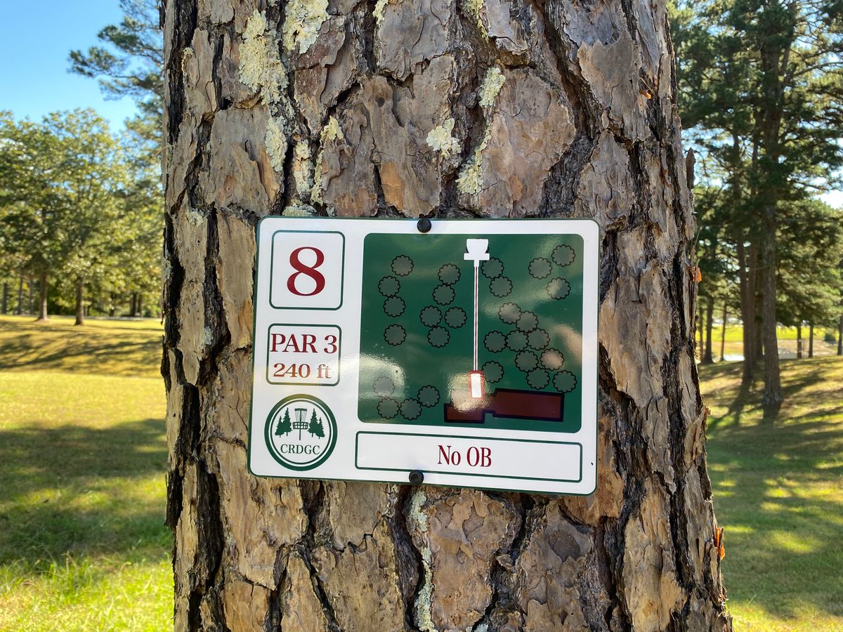 Hole 8 sign (red/white)