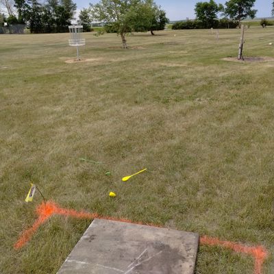 Hole 5 double mandatory in between the tree and the first watering pole.