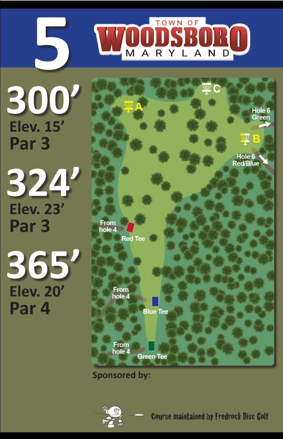 Hole 5 blue tee sign