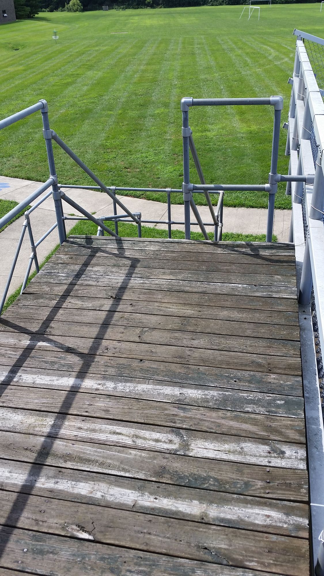No. 1 tee pad on top on bleachers