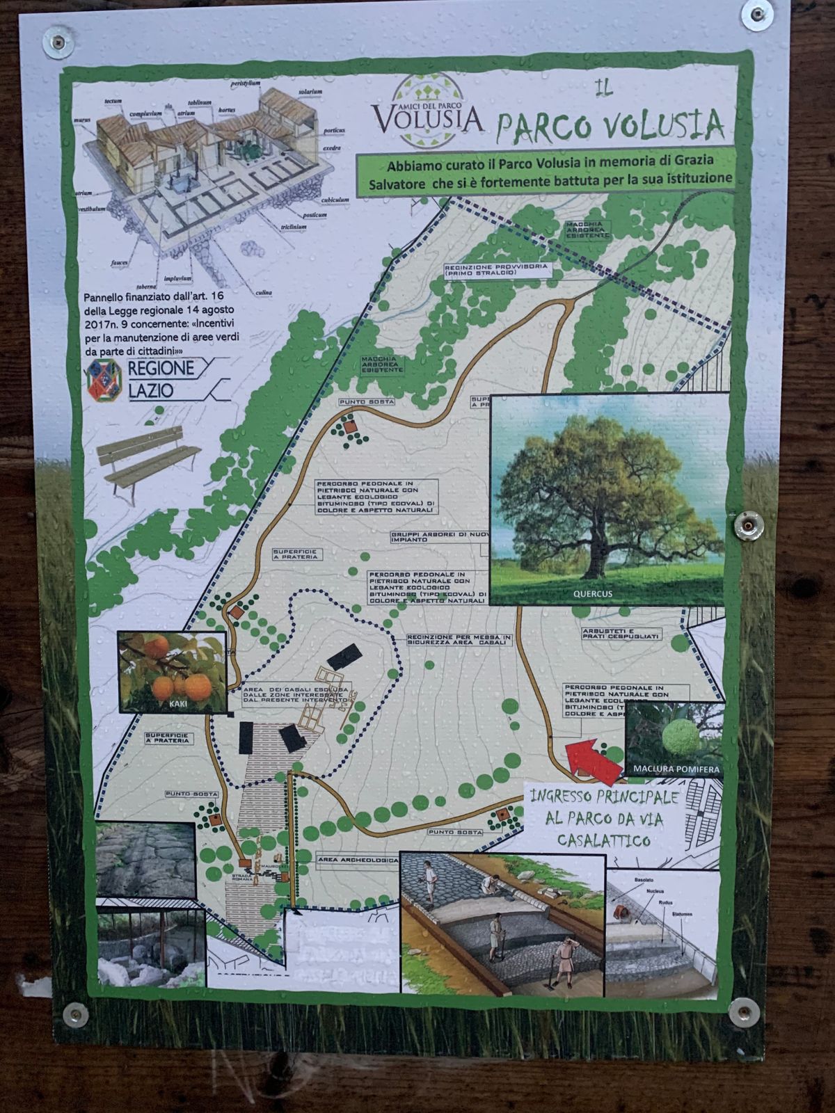 Park map, 2000 year old Roman ruins including a mausoleum, road, and villa