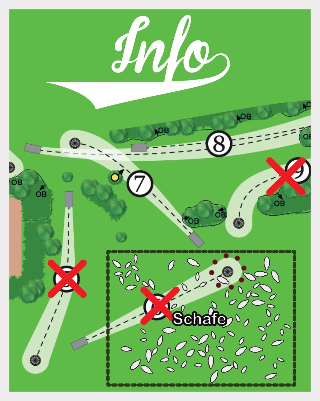 Befindet sich der Schäfer mit seiner Herde auf dem Parcours, so lasst Bahnen aus, welche nicht ohne Gefahr gespielt werden können. Idealerweise hinterlasst ihr die Info bei UDisc.