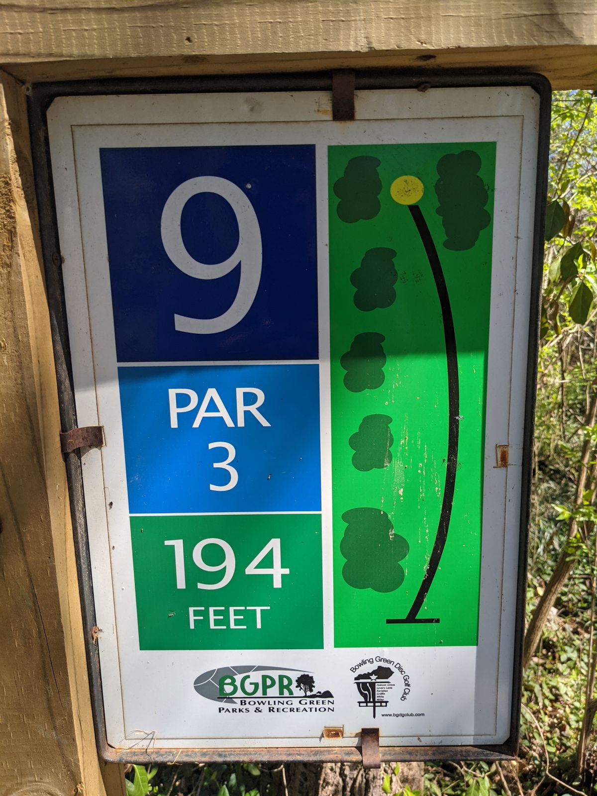 Hole 9 plays uphill for the length of the hole and requires a straight flight for 90% of the shot with a gentle fade at the end.