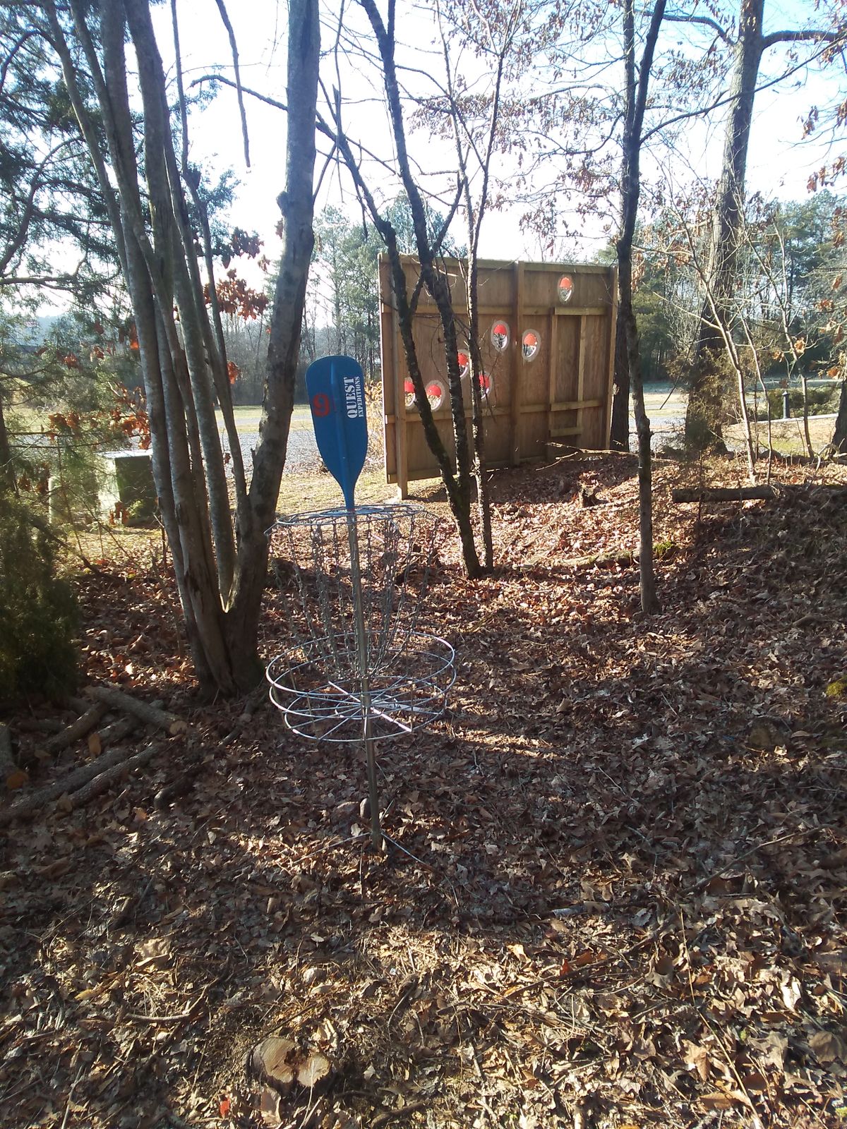 Hole 9 basket looking forward from the teepad