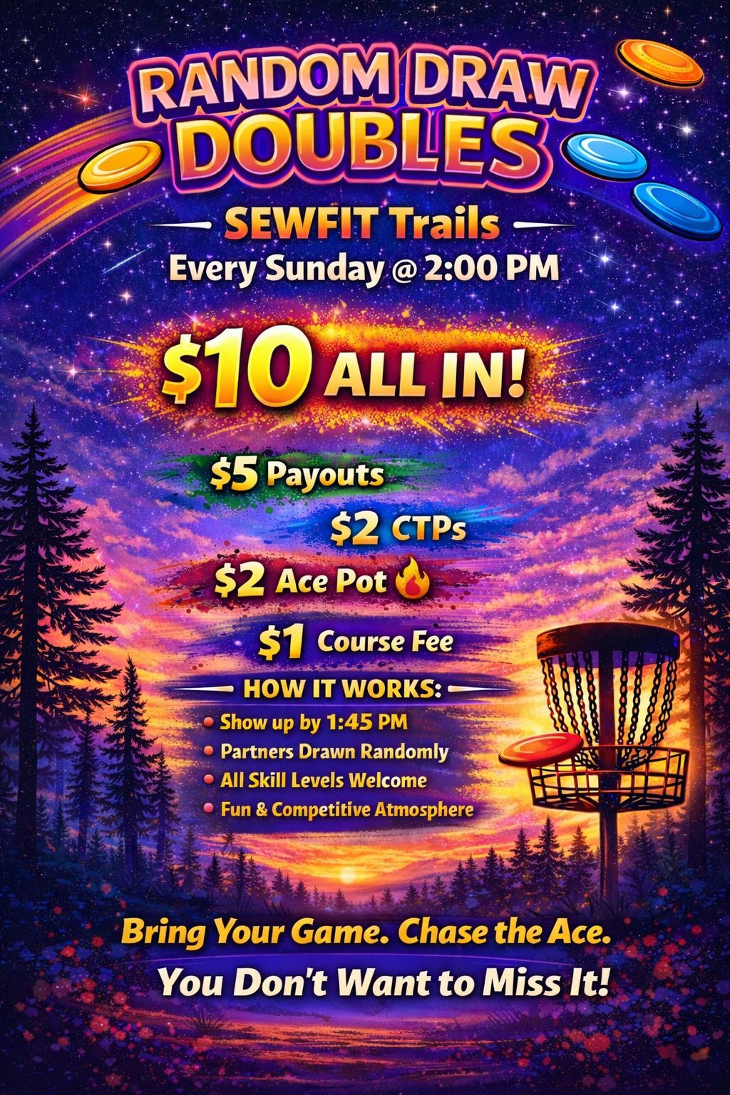 Random draw doubles every Sunday at 2pm