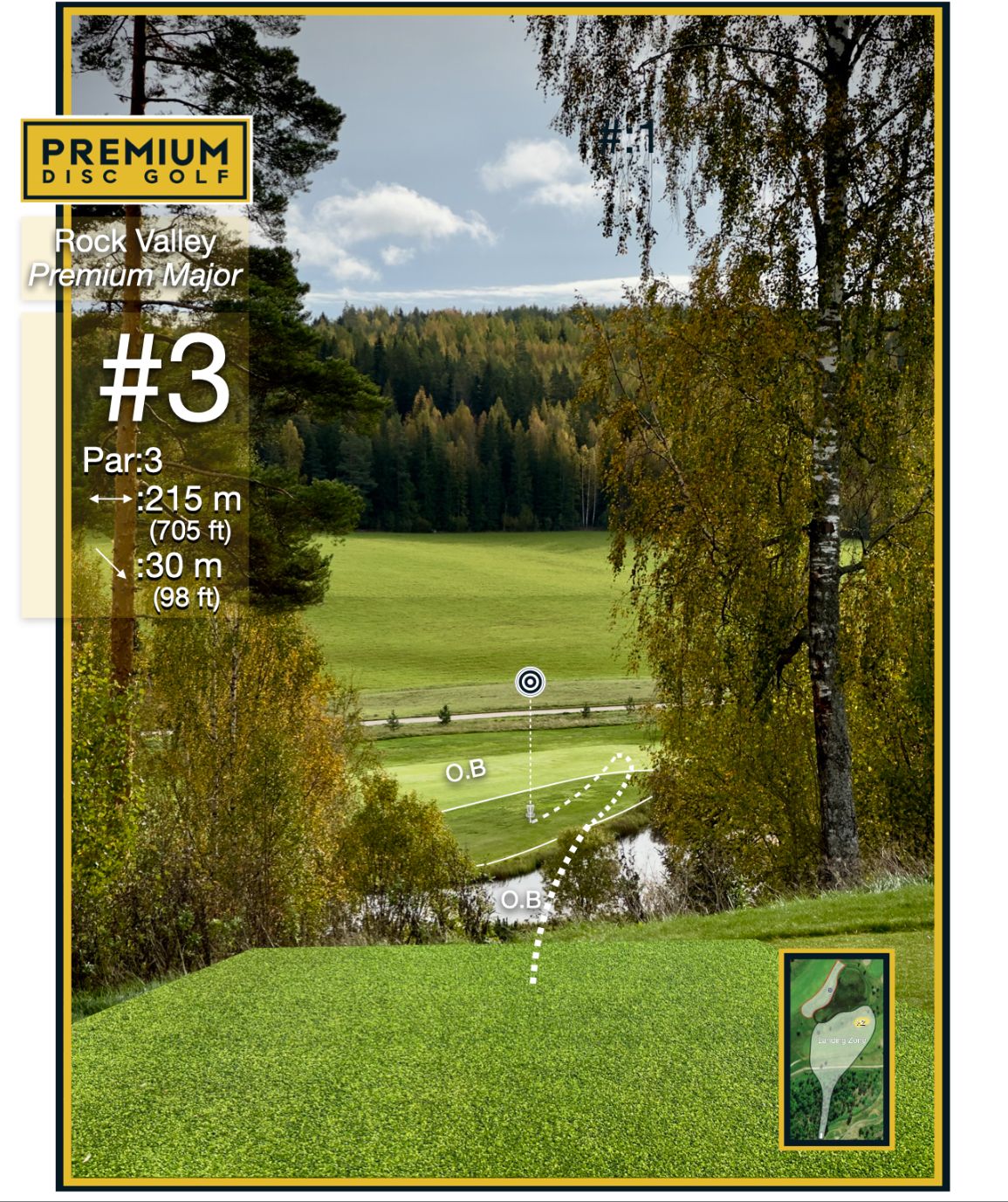 Fairway #3 with graphics and stats about the Premium Major tee.