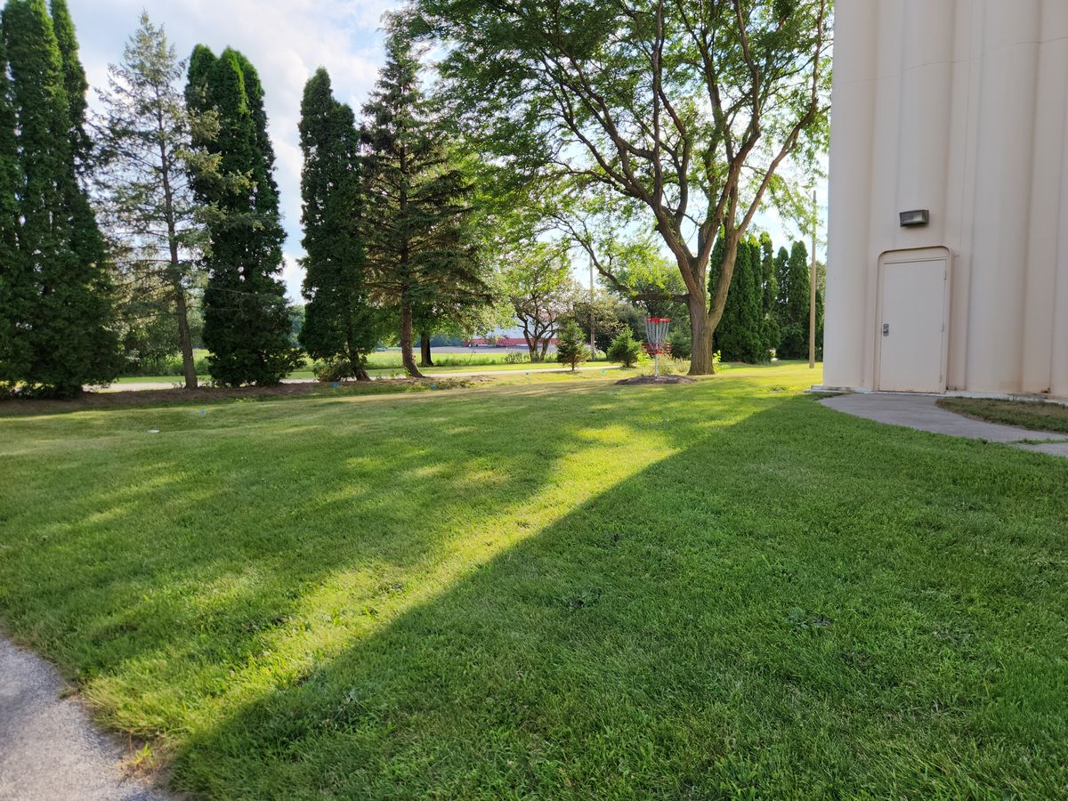 Hole 5's green from the fairway