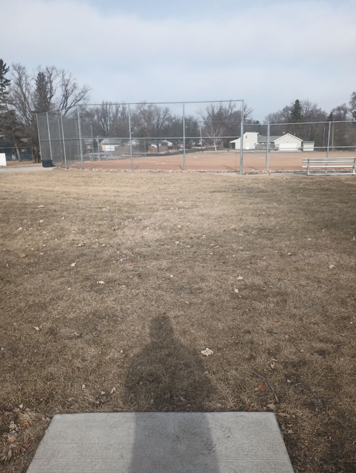 Tee pads on one looking towards the basket
