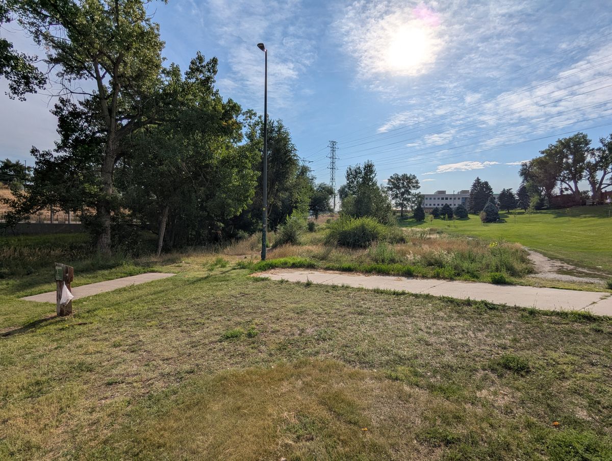 View of 3's basket when you step out to the right of the tee.