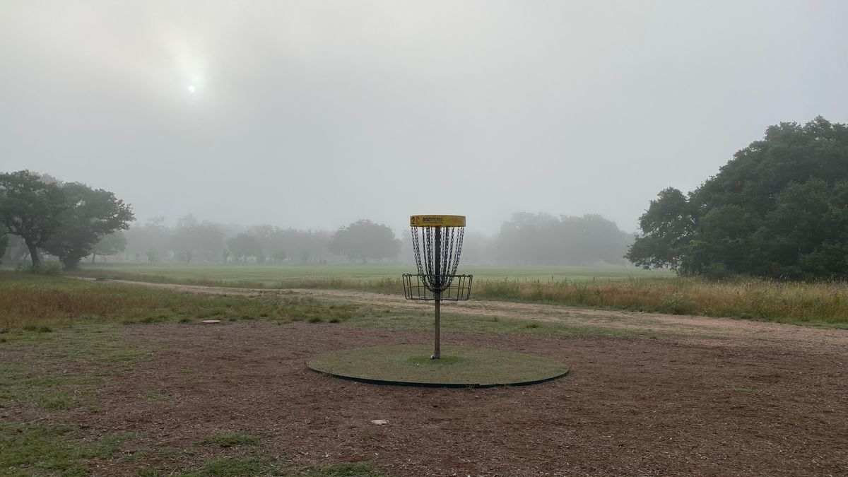 One of the three practice baskets available leading up to hole 1.