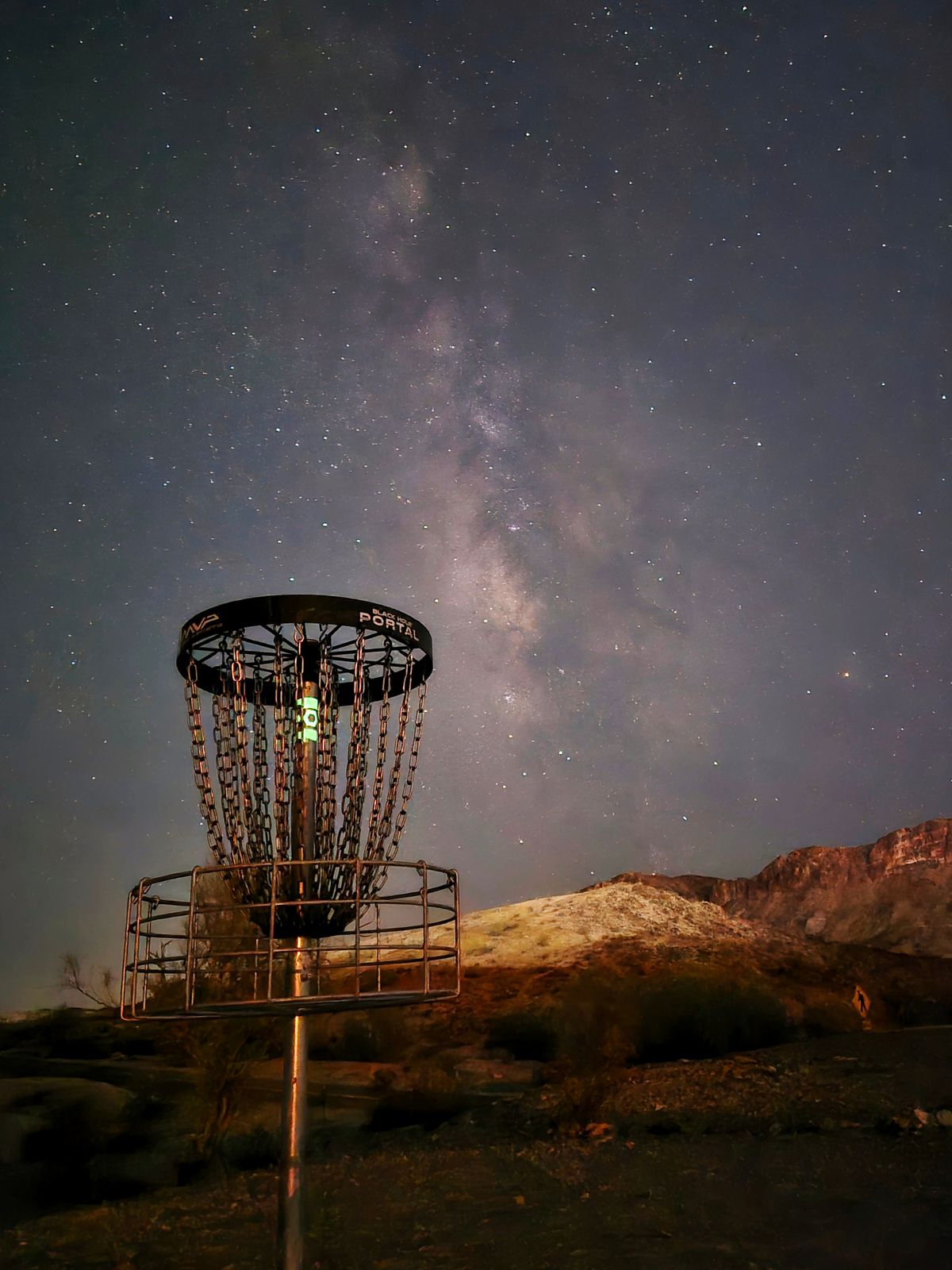 Basket on hole 9 with the Milky Way behind it.