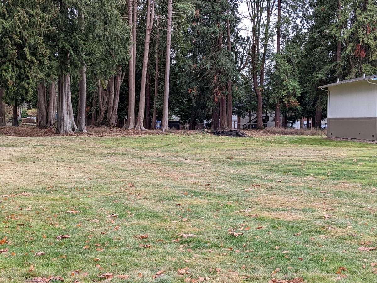 From tee #1 which is the corner of the parking lot.