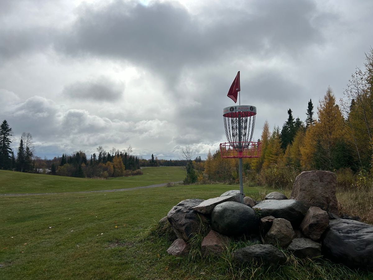 Hole 5 basket looking back towards tee
