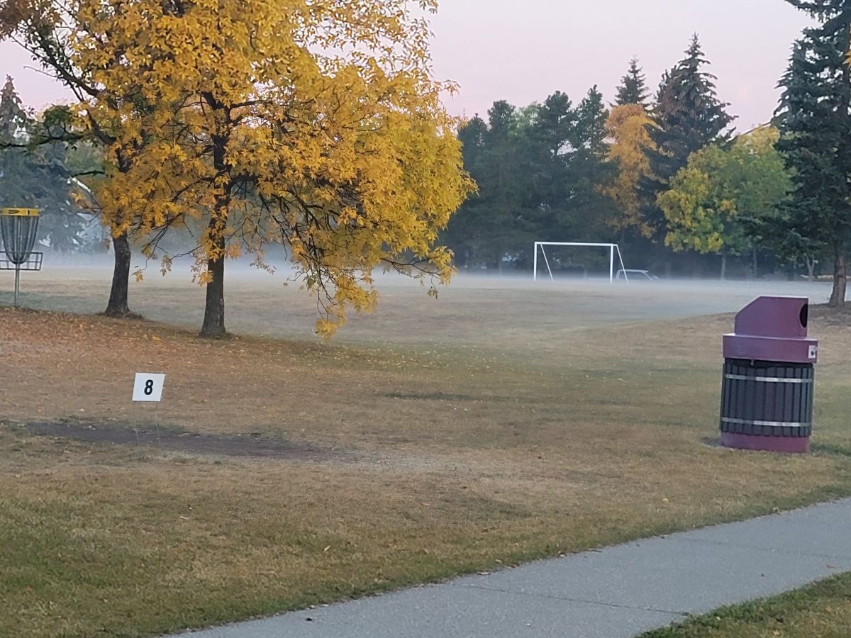 A little fog on the course by hole 9