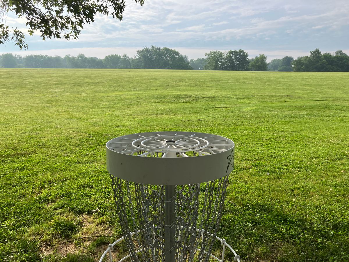 Hole 3 basket looking at the tee box.