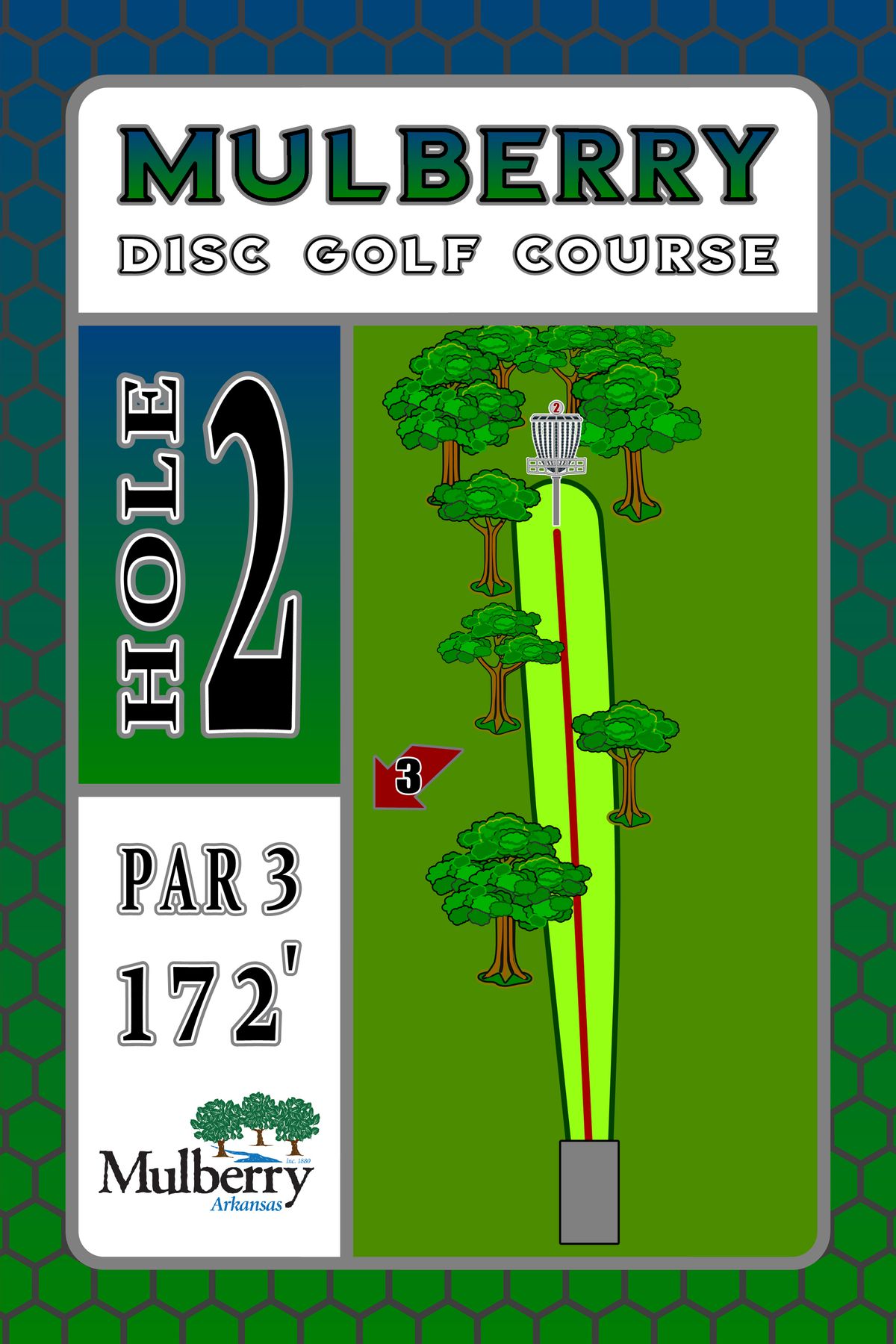 Tee sign hole 2 Mulberry Arkansas Disc Golf Course