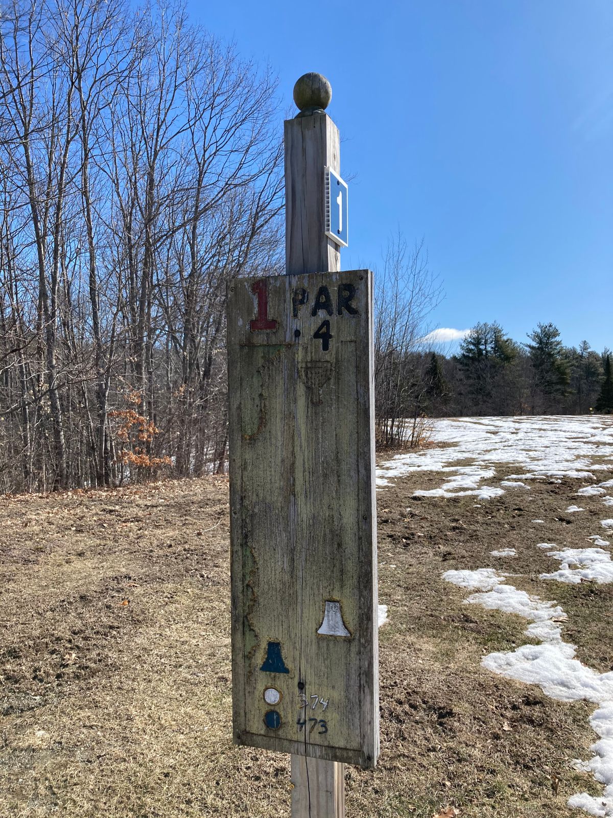 Man made signage. Hole 1.
