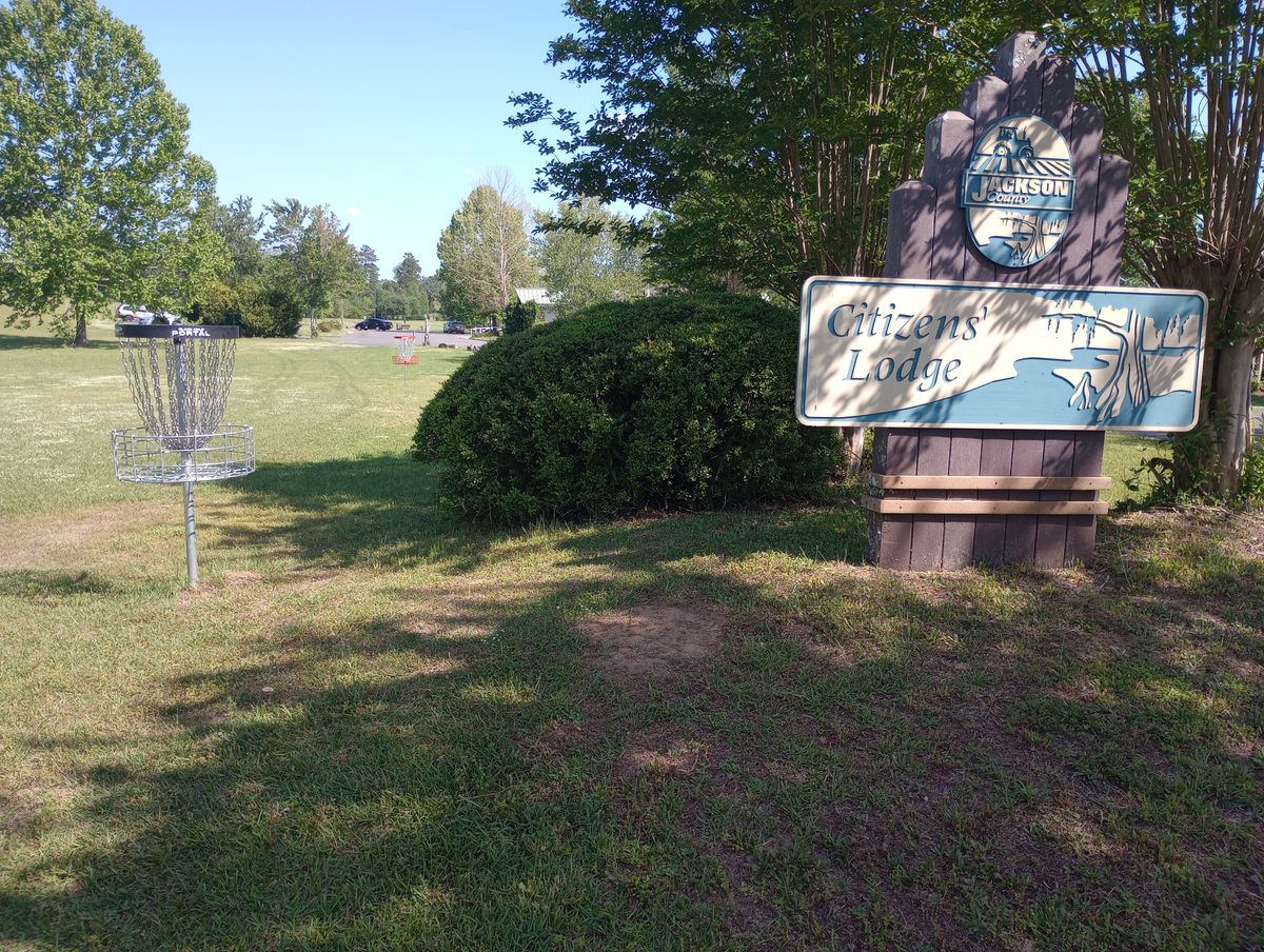 Hole 2 with red basket in the background