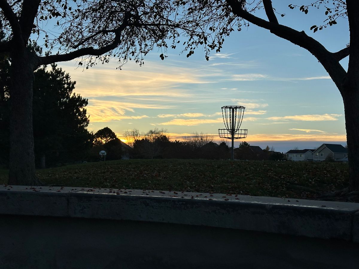 The view from tee 1, near a different basket.