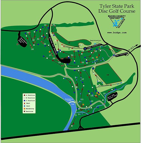 East (holes 1-18) and West (holes 19-36) Map