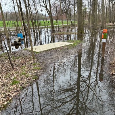 Water was quite deep 6”+. I had to navigate around thru the briars.