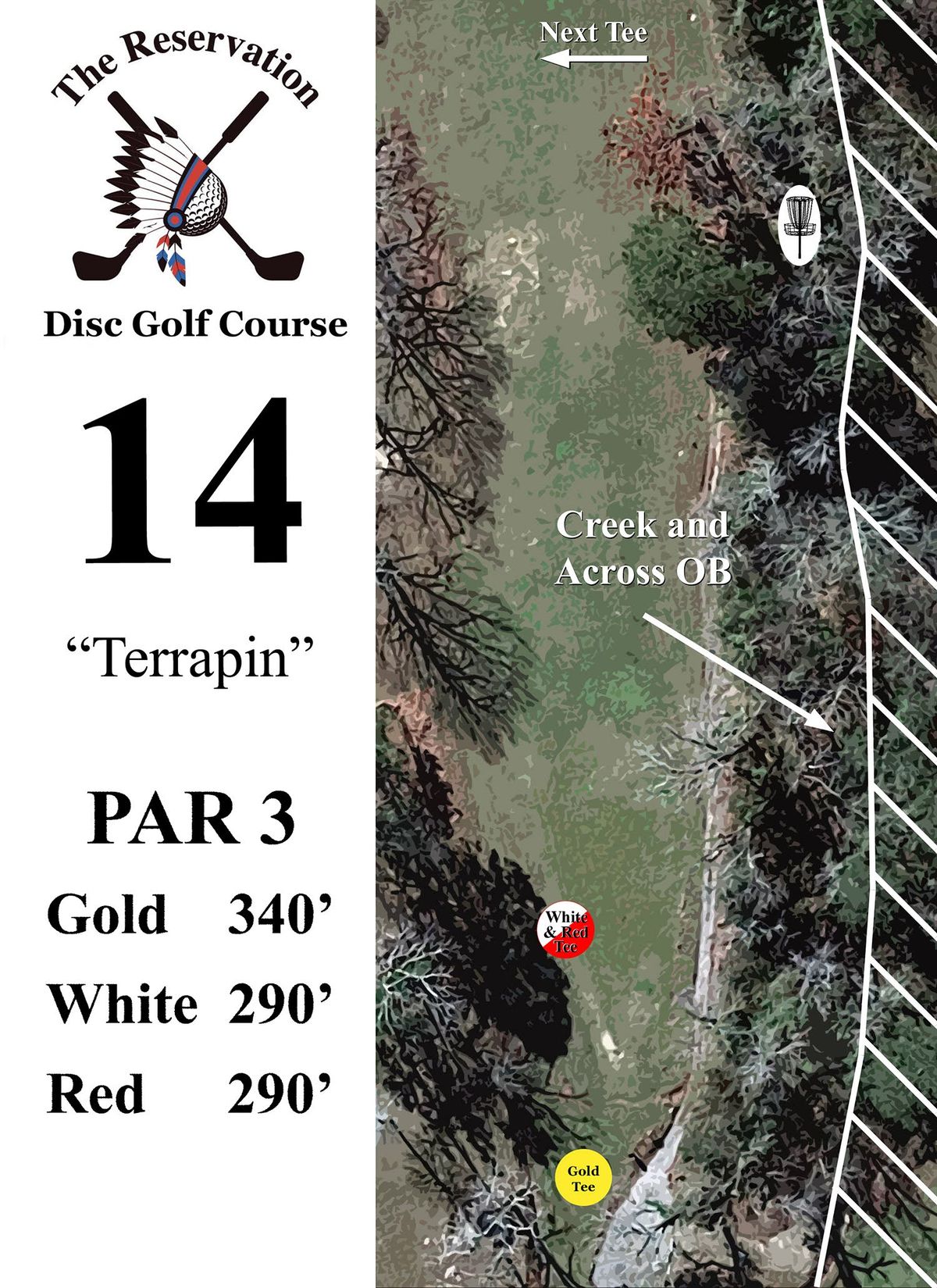 14 is a medium distance Par 3 protected on the right by trees and OB provided by a small creek.
