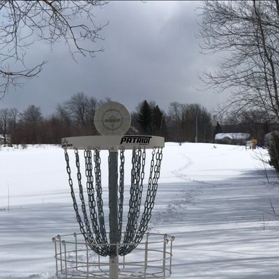 Winter hole 1 basket looking to tee area.