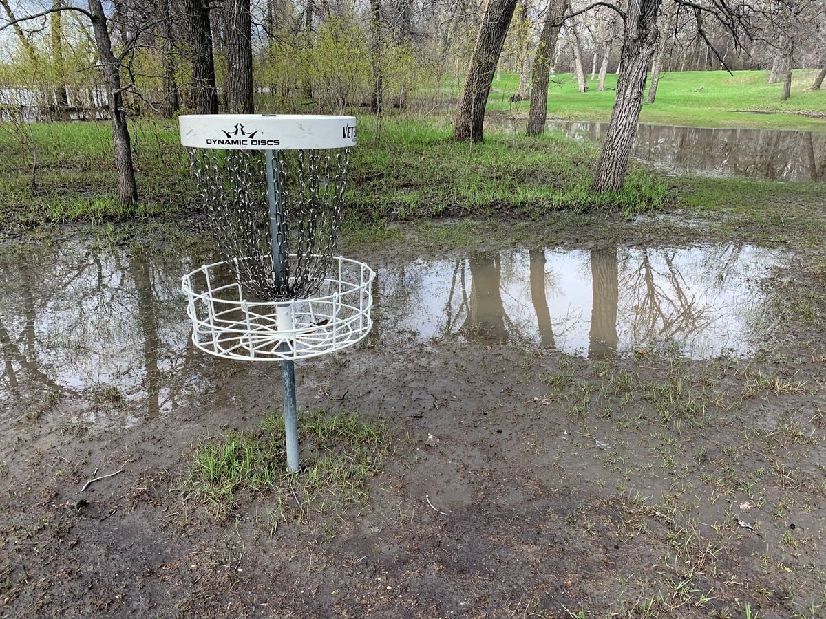 Hole 7 coming across by the bridge still very wet and muddy landing area