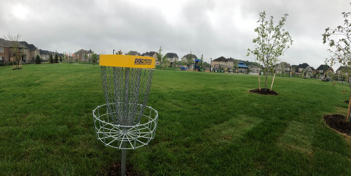 A triangle of three targets in a small suburban park.